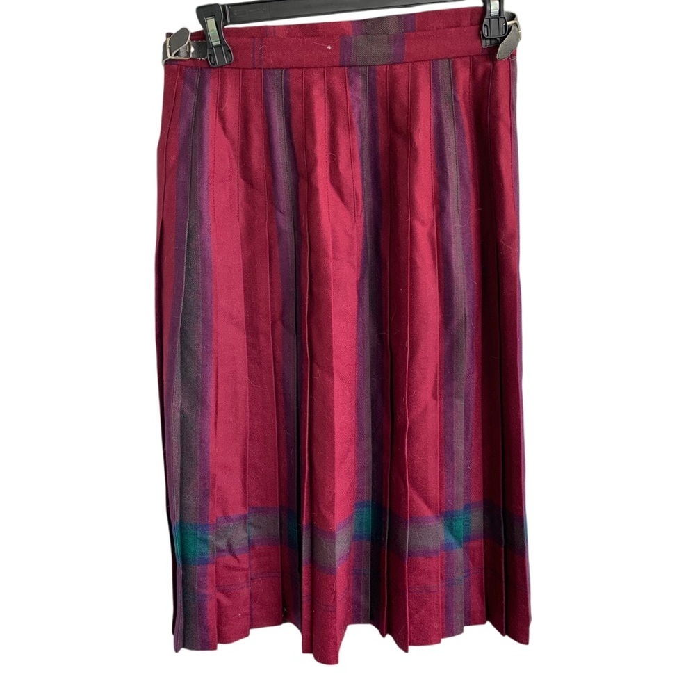 Vintage Deans Of Scotland Wool Red Green Pleated Wrap Skirt Size 12